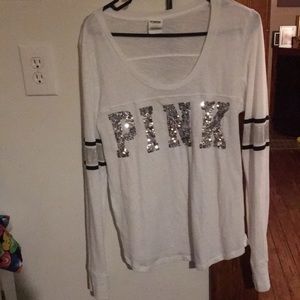 Sold !!!!Pink long sleeved t blinged out perfect